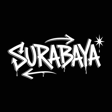 Surabaya Graffiti Style Text Art with Arrows and Star.