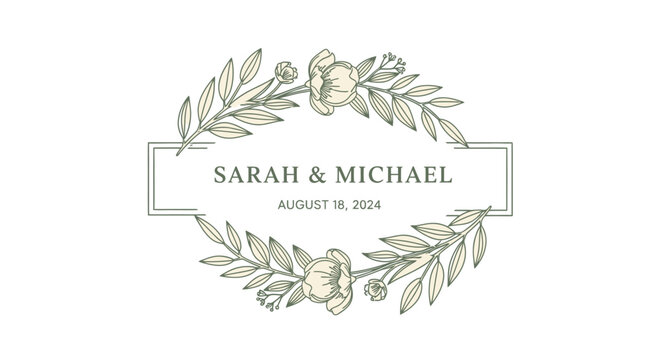 Elegant Floral Wreath Wedding Monogram for Sarah and Michael.