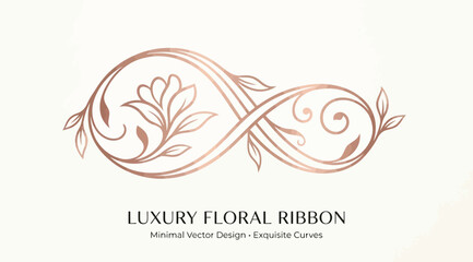 Luxury floral ribbon in infinity shape, rose gold elegant botanical swirl design © S.Siam