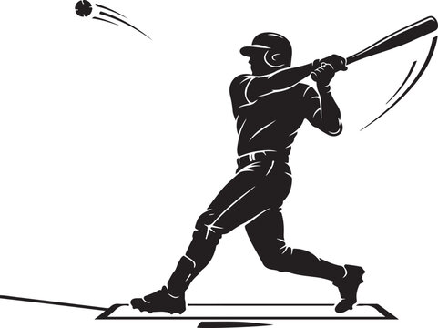 Baseball player, batter, swinging, sports icon, black silhouette, vector illustration