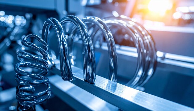 A close‑up of shiny metallic coil springs mounted on a mechanical structure, symbolizing precision engineering, craftsmanship, and intricate electronic or scientific components.