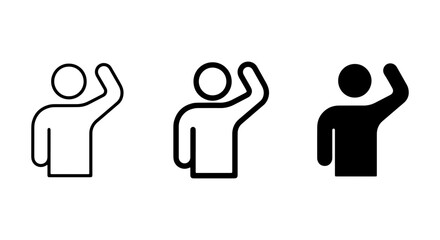 Waving Human Icon Set, Simple Silhouette Figures, Greeting Gesture, Vector Graphics for Communication and Welcome © Abdur