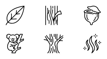 Nature Icons Set: Leaf, Bark, Acorn, Koala, Tree, Fire Elements, Vector Graphics © Sanim