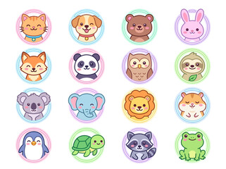 Obraz premium Cute neon animal icons set for design with various species