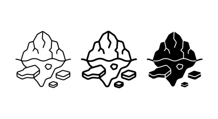 Iceberg Icons Set, Arctic Landscape Vector Graphics, Cold Climate Symbols, Frozen Water Elements, Minimalist Design © Jannatul
