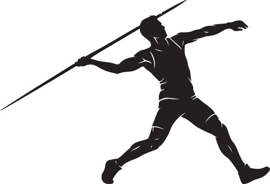 Black silhouette athletic man throwing javelin, sports icon, athleticism vector, track and field