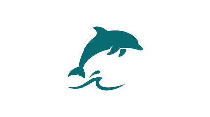 Naklejka premium Dynamic illustration of a joyful dolphin gracefully leaping from the shimmering ocean waves, symbolizing freedom, intelligence, and marine life in a vibrant, clean graphic design