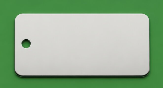 Blank White Rectangular Tag with Rounded Corners and Hole.
