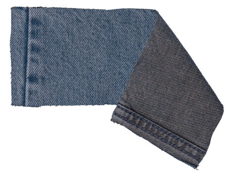 Isolated denim scrap of fabric with copyspace on white background	