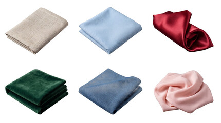 Multiple folded textile swatches including velvet silk and denim © HOAI PHAM
