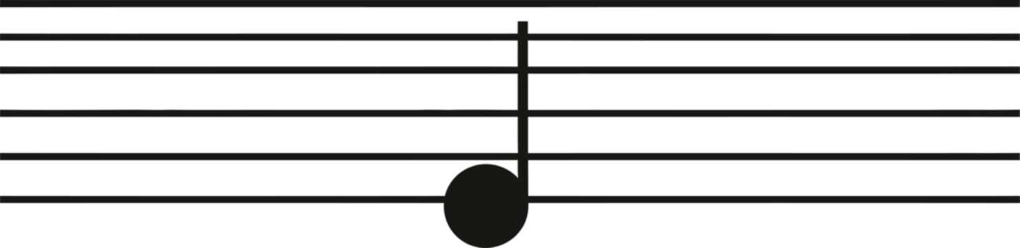Note head sits precisely on a five-line staff displaying clean black lines and a bold circular shape representing musical pitch and duration.