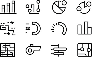 Set of business and analytics black and white outline icons for data management and charts with business analytics management information statistics planning strategy marketing corporate © MstAsmaAkter