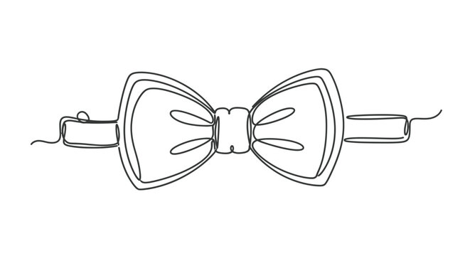 One continuous line drawing of a formal bow tie with neck strap, line art