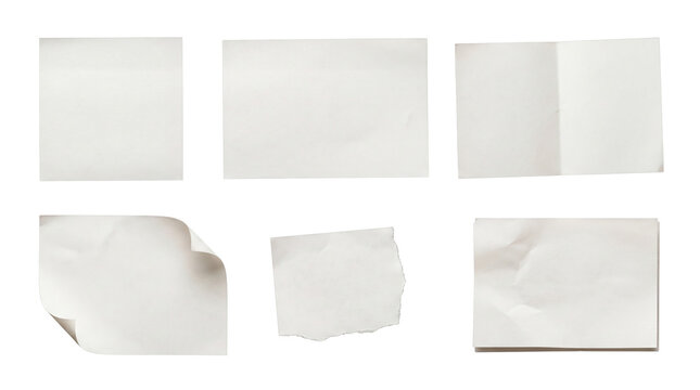 Set of blank white paper notes and torn sheets