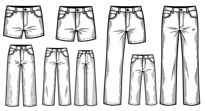 Various styles of jeans illustration.