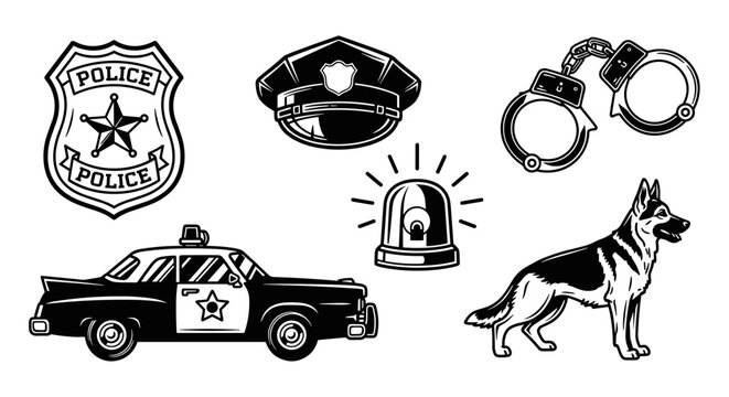Police Dog and Patrol Car Icons.