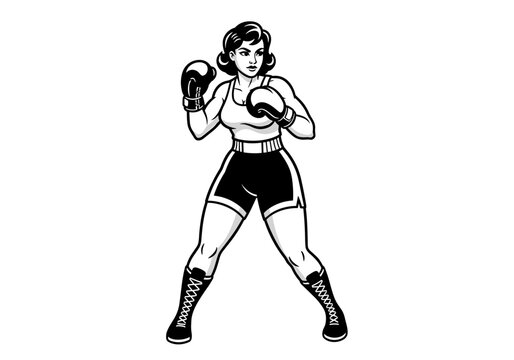 Female Boxer Wearing Gloves Ready.