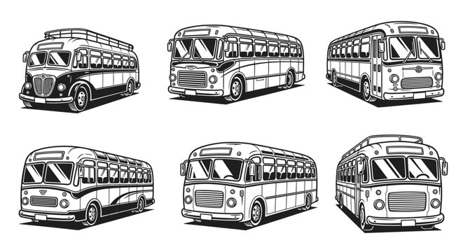 School buses in different angles.