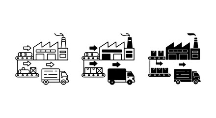 Naklejka premium Industrial Factory Logistics Icons, Manufacturing Process Flow, Shipping Delivery Workflow, Supply Chain Management