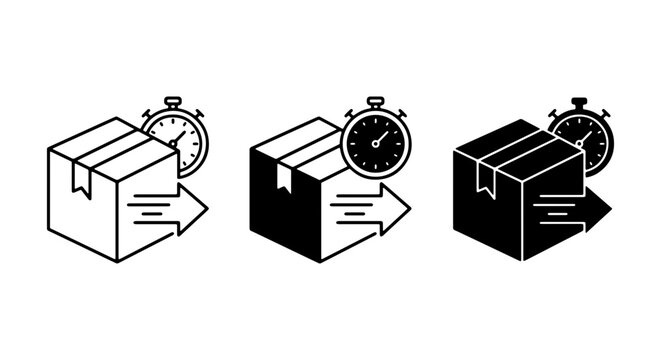 Fast Delivery Icons, Shipping Speed Vector Set, Express Package Tracking Symbols, Logistics Time Stamp Graphics