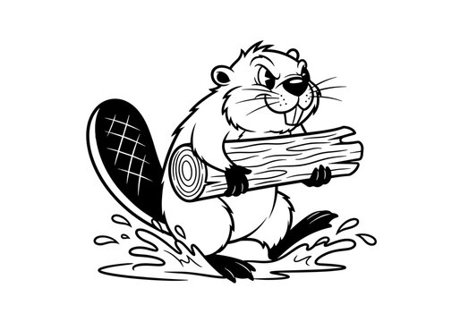 Cartoon beaver holding a log tight.