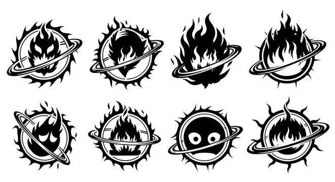 Flaming Planets with Various Expressions.