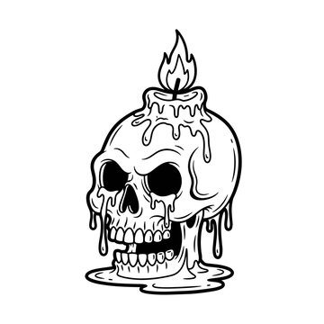 Melted skull with candle flame on top.