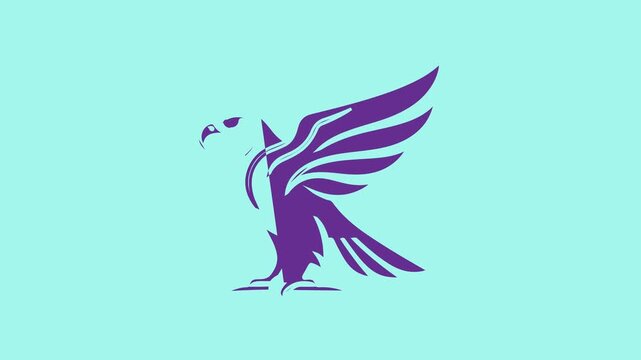 Animated purple phoenix rising from ashes, mythical creature