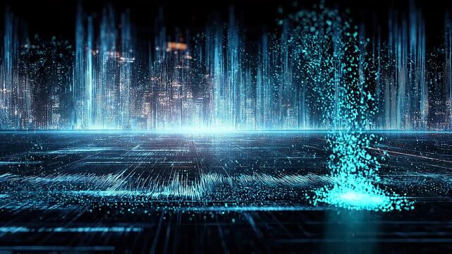 Seamless loop digital data landscape animation, depth analysis and reaction mapping.