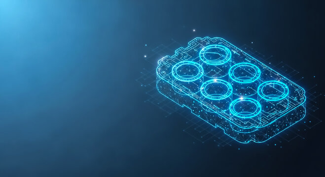 Futuristic Digital 3D Rendering of a Six-Cylinder Engine Block
