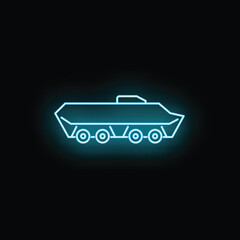 Obraz premium Military armored personnel carrier vehicle line art with glowing neon effect