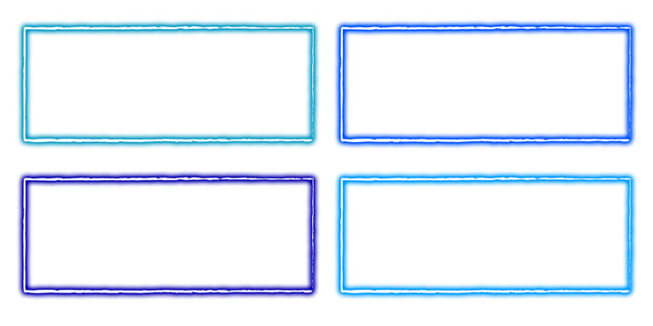 Four blue rectangular frames with white inner spaces and black borders isolated on a transparent background