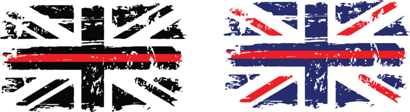United kingdom flag with thin red line silhouette patriotic design