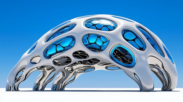 Futuristic Biomorphic Structure 3D Render White and Blue Organic Design