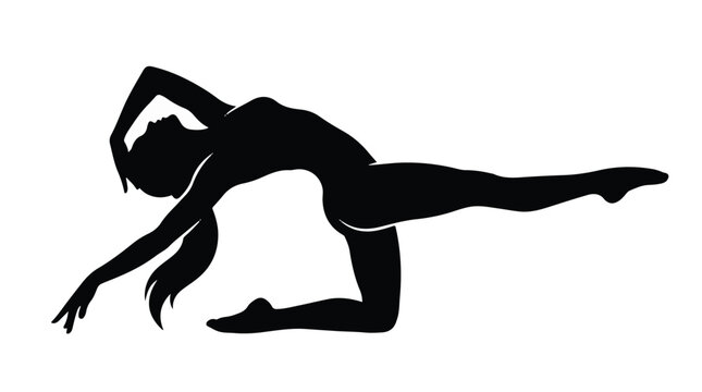 Silhouette of a female contemporary dancer kneeling and arching back