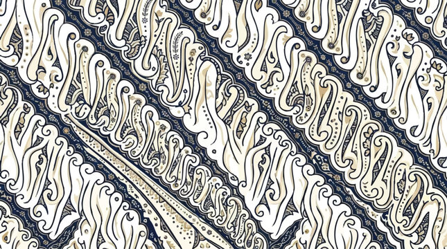 Traditional batik parang pattern with navy blue and cream motifs