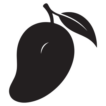 Black Mango Fruit Silhouette With Leaves Vector Illustration