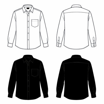 Men'S Dress Shirt Pattern Front and Back Views Illustration