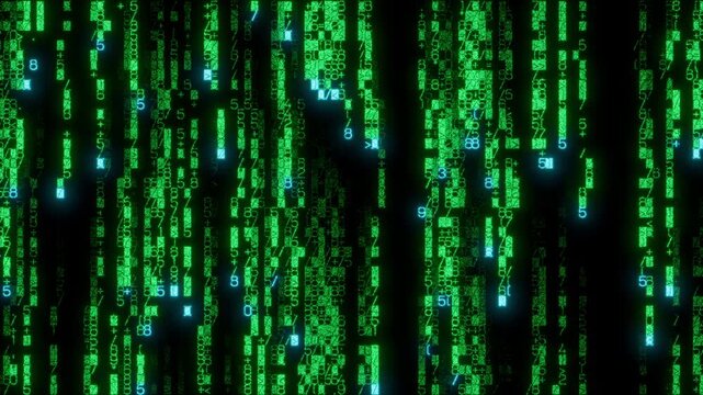Complex Grid of Code Cascading Downwards. Green Digital Design Background. Seamless Loop.