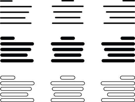 Align line icon set with solid and outline vector style. Collection of paragraph alignment, left, right, center, justify, and text formatting symbols for typography, UI, UX, apps, web and document des