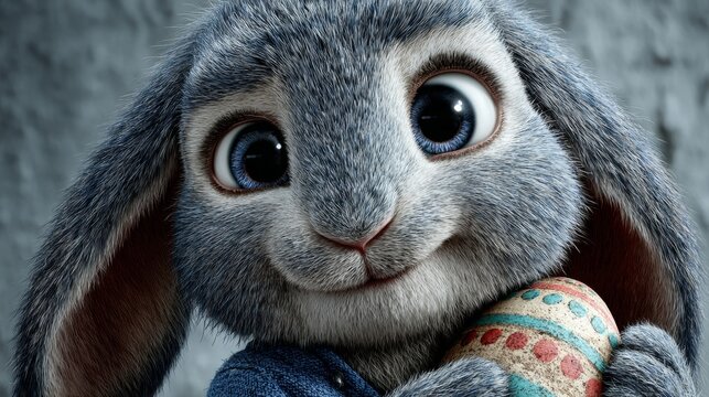 Wholesome easter greetings with a playful bunny and egg. Film po