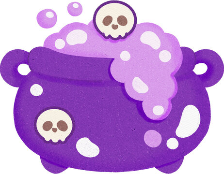 Cute Purple Cauldron with Bubbles and Skulls