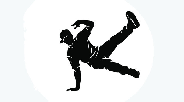 Young man breakdancing dancing in dynamic motion with cap and urban clothing on white background