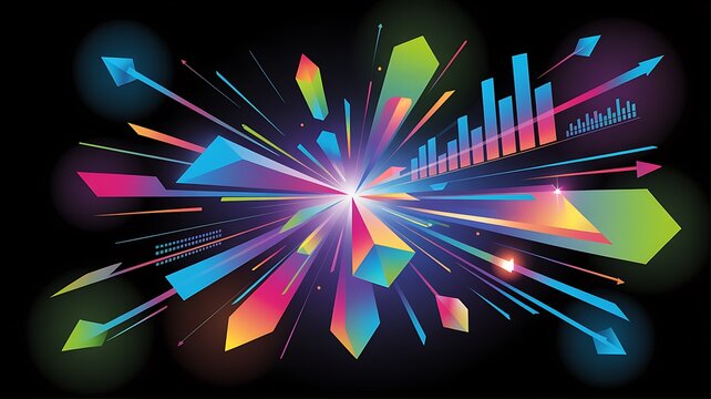 Vibrant digital art illustration of dynamic colorful shapes exploding outward in motion