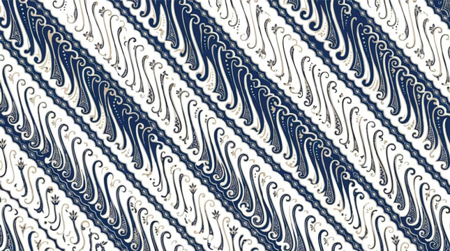 Navy blue and white traditional parang batik diagonal pattern