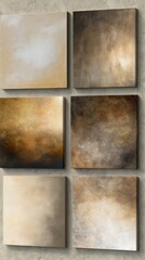 Fototapeta premium Abstract textured wall art panels in muted tones.
