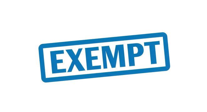 A bold, rectangular sign displaying the word exempt in uppercase blue letters on a clean conveying freedom from obligations or rules in a professional and straightforward design