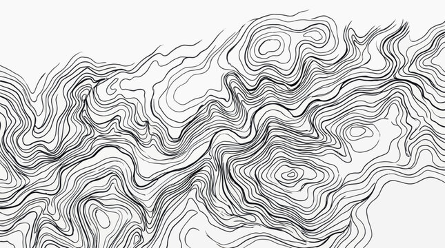 Hand drawn topographic map lines pattern on white background