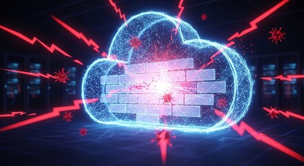 Fototapeta premium Cyber Attack on Cloud Firewall Virus Threatening Data Security