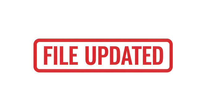 A vibrant red rectangular banner prominently displays the bold white uppercase text 'file updated' in a clean, modern font against a stark